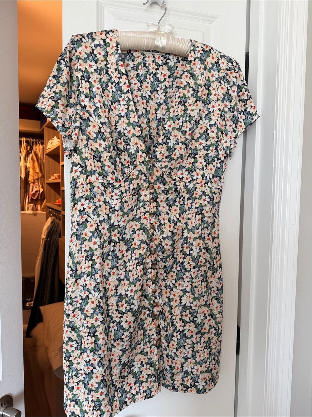 Ciao Lucia Navy Floral V-Neck Mini Dress with Blossomsc